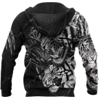 Tiger Black and White Tattoo Over Printed Hoodie for Men and Women