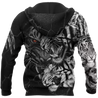 Tiger Black and White Tattoo Over Printed Hoodie for Men and Women