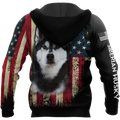 Black Husky Siberian American Flag 3D All Over Print Hoodie