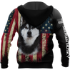 Black Husky Siberian American Flag 3D All Over Print Hoodie