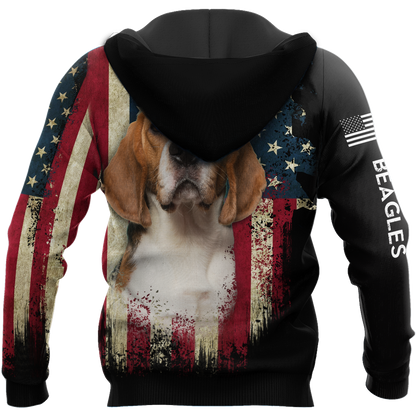 Beagles American Flag 3D All Over Print Hoodie