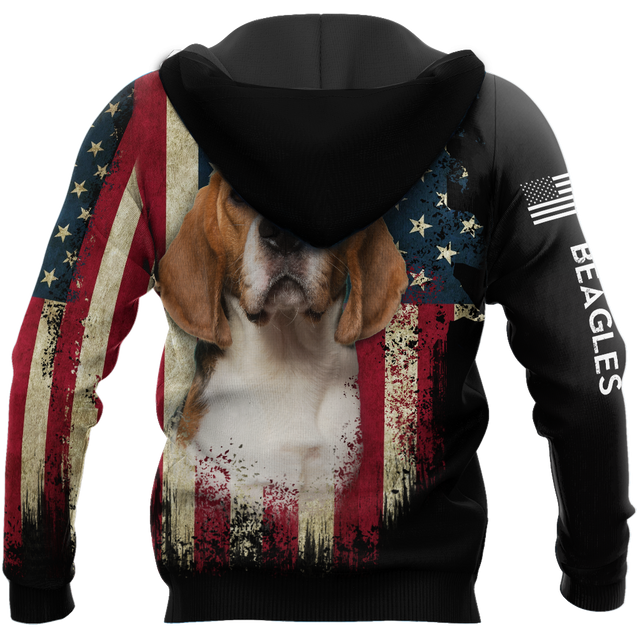 Beagles American Flag 3D All Over Print Hoodie