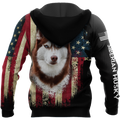 Husky Siberian American Flag 3D All Over Print Hoodie