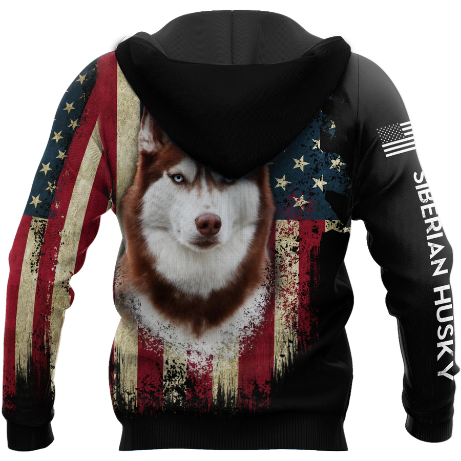 Husky Siberian American Flag 3D All Over Print Hoodie