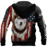 Husky Siberian American Flag 3D All Over Print Hoodie