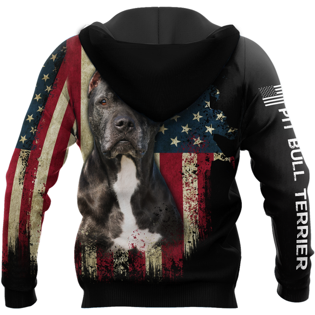 Pit Bull Terrier American Flag 3D All Over Print Hoodie