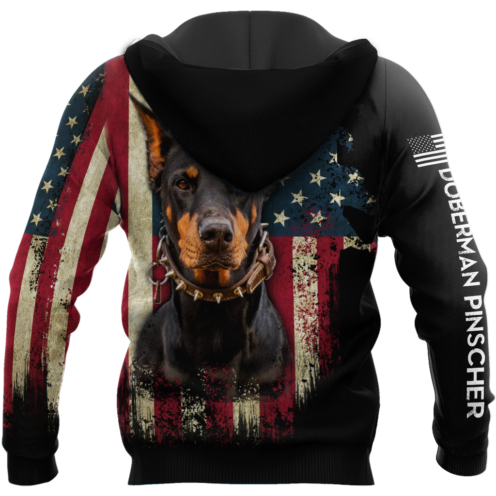 Doberman Pinscher American Flag 3D All Over Print Hoodie