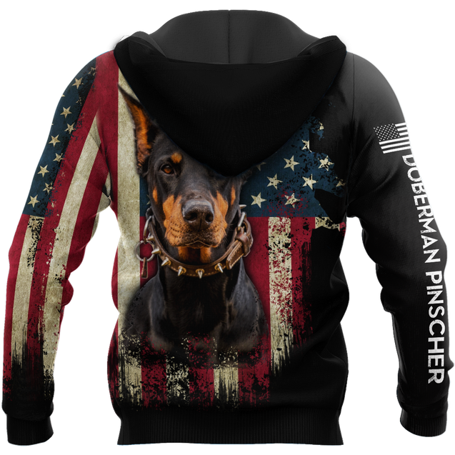 Doberman Pinscher American Flag 3D All Over Print Hoodie