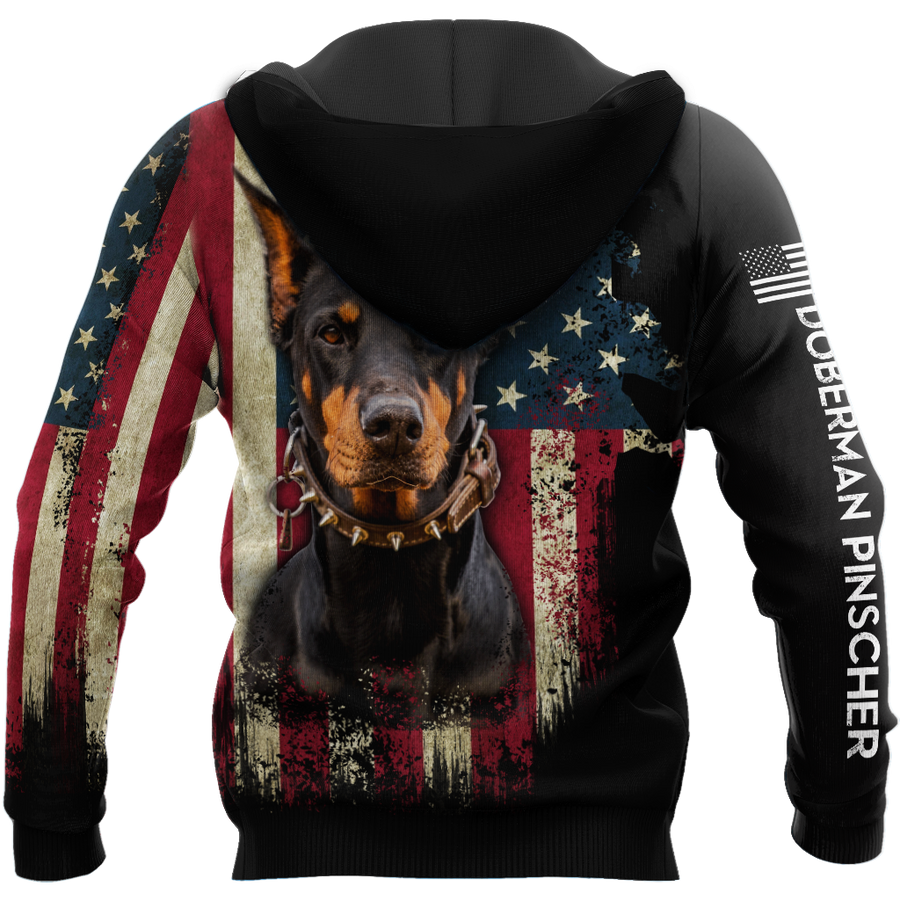 Doberman Pinscher American Flag 3D All Over Print Hoodie