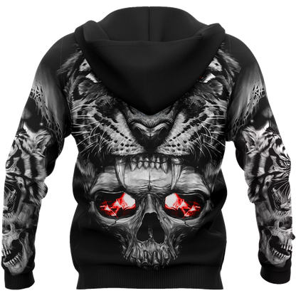 3D Tattoo Skull Tiger Over Printed Shirt for Men and Women
