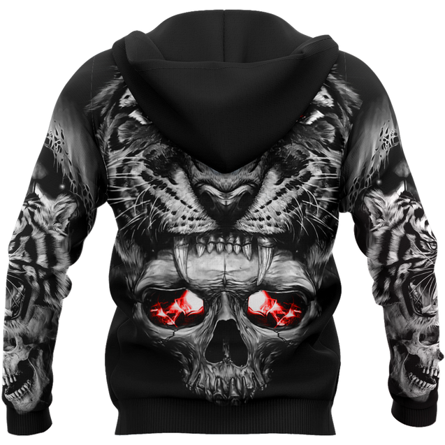 3D Tattoo Skull Tiger Over Printed Shirt for Men and Women