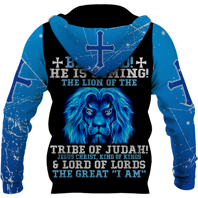 BE HOLD HE IS COMING THE LION OF THE TRIBE OF JUDAH JESUS CHRIST KING OF KINGS-Apparel-HP Arts-Hoodie-S-Vibe Cosy™