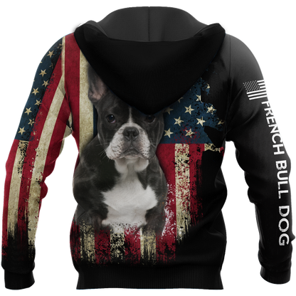 French Bulldog American Flag 3D All Over Print Hoodie