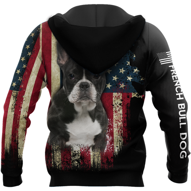 French Bulldog American Flag 3D All Over Print Hoodie