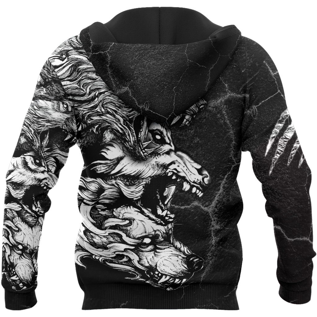 Three Gray Wolfs Tattoo 3D Over Printed Unisex Shirts