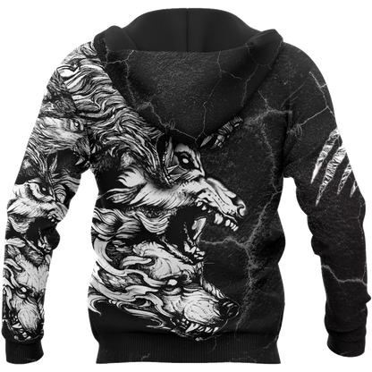 Three Gray Wolfs Tattoo 3D Over Printed Unisex Shirts
