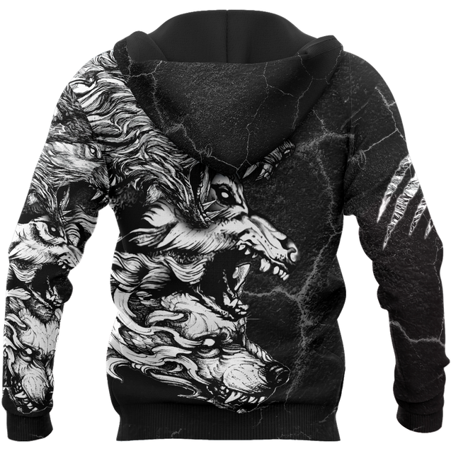 Three Gray Wolfs Tattoo 3D Over Printed Unisex Shirts