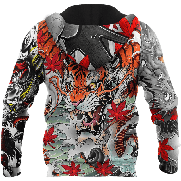 Japanese Samurai Tattoo 3D Over Printed Unisex Hoodie ML