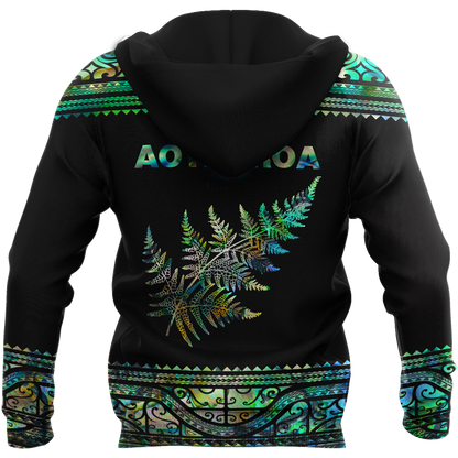 Aoteatoa New Zealand Maori Silver Fern - Paua Shell 3d all over printed shirt and short for man and women-Apparel-PL8386-Hoodie-S-Vibe Cosy™