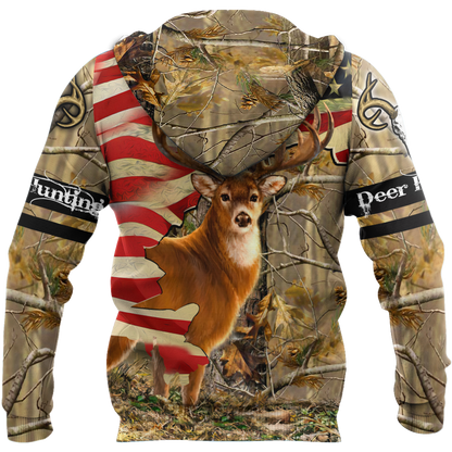 Deer Hunting America Flag 3D All Over Printed Shirts LAM