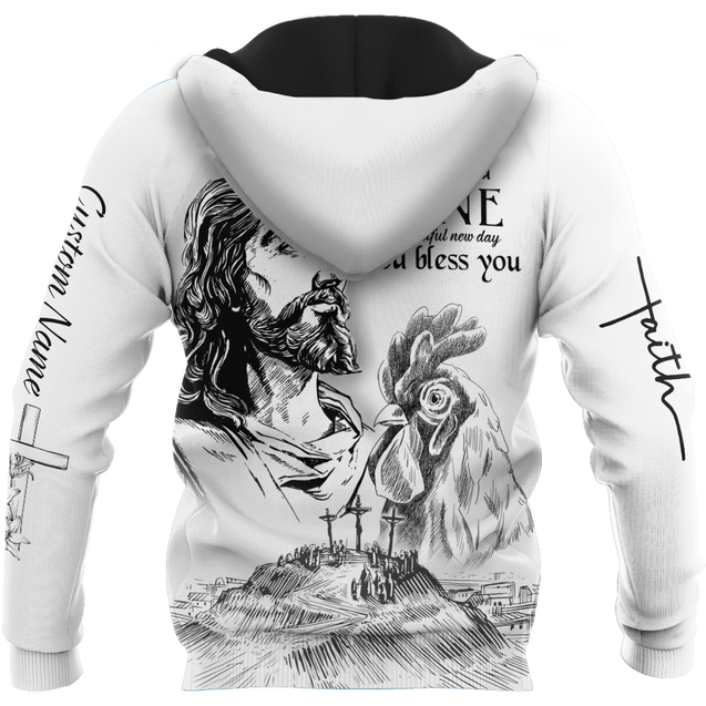 Rooster Rise And Shine Jesus 3D Over Printed Unisex Deluxe Hoodie ML