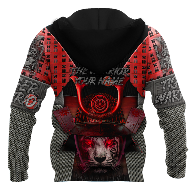 3D Tiger Samurai Warrior Custom Name Hoodie Shirt for Men and Women