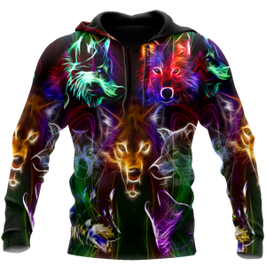 Colorful wolf 3D hoodie shirt for men and women JJW15092001