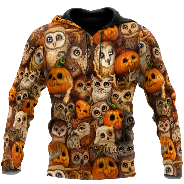 Halloween Pumpkin and Owl Over Printed Shirts For Men and Women JJW07082003