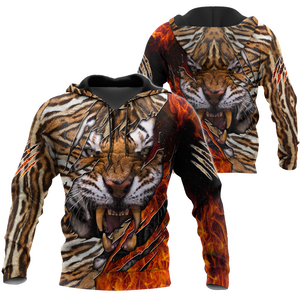 Warrior Tiger Hoodie Over Printed for Men and Women