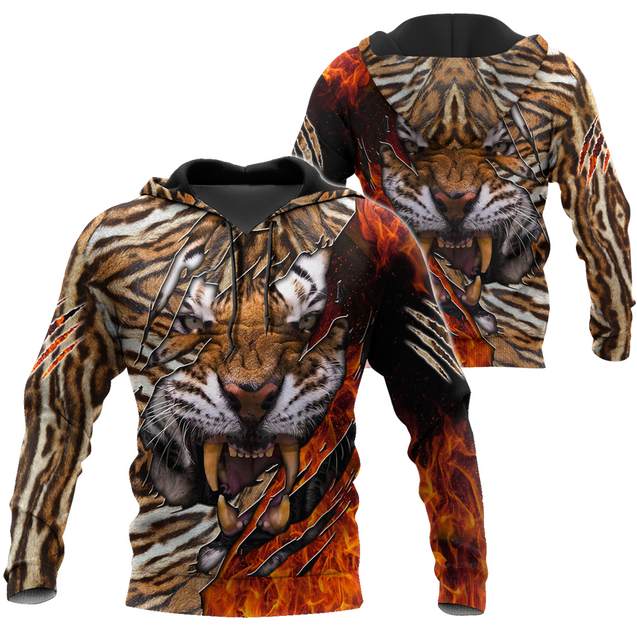 Warrior Tiger Hoodie Over Printed for Men and Women