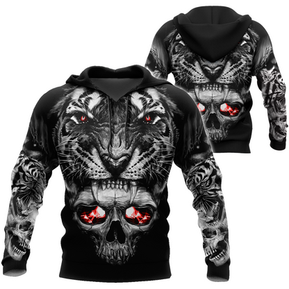 3D Tattoo Skull Tiger Over Printed Shirt for Men and Women