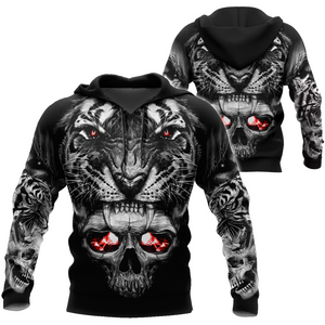 3D Tattoo Skull Tiger Over Printed Shirt for Men and Women