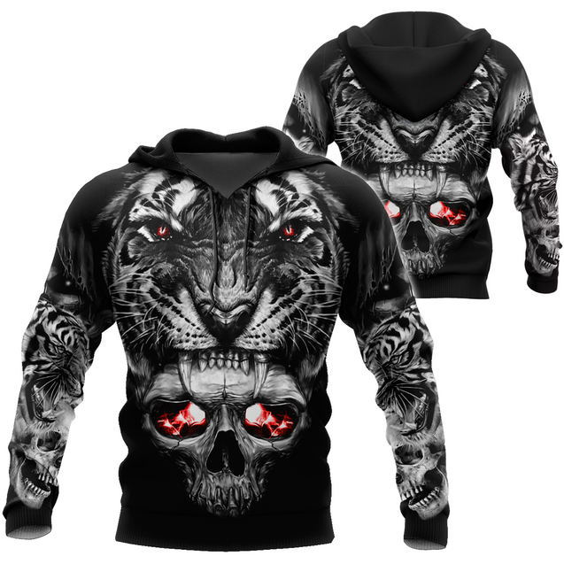 3D Tattoo Skull Tiger Over Printed Shirt for Men and Women