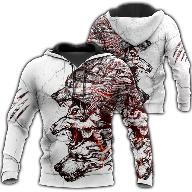 Three Gray Wolfs White Tattoo 3D All Over Printed Unisex Shirts