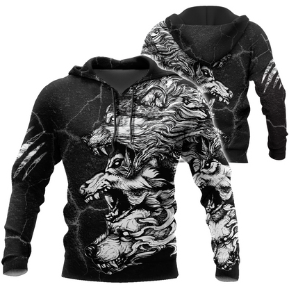 Three Gray Wolfs Tattoo 3D Over Printed Unisex Shirts