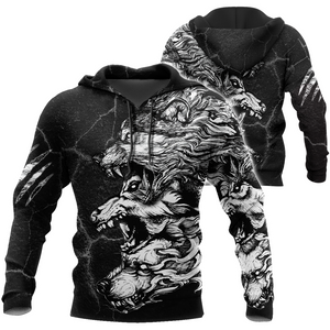 Three Gray Wolfs Tattoo 3D Over Printed Unisex Shirts