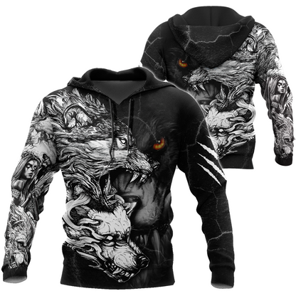 Wolf Tattoo Over Printed Shirt For Men and Women