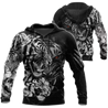 Tiger Black and White Tattoo Over Printed Hoodie for Men and Women