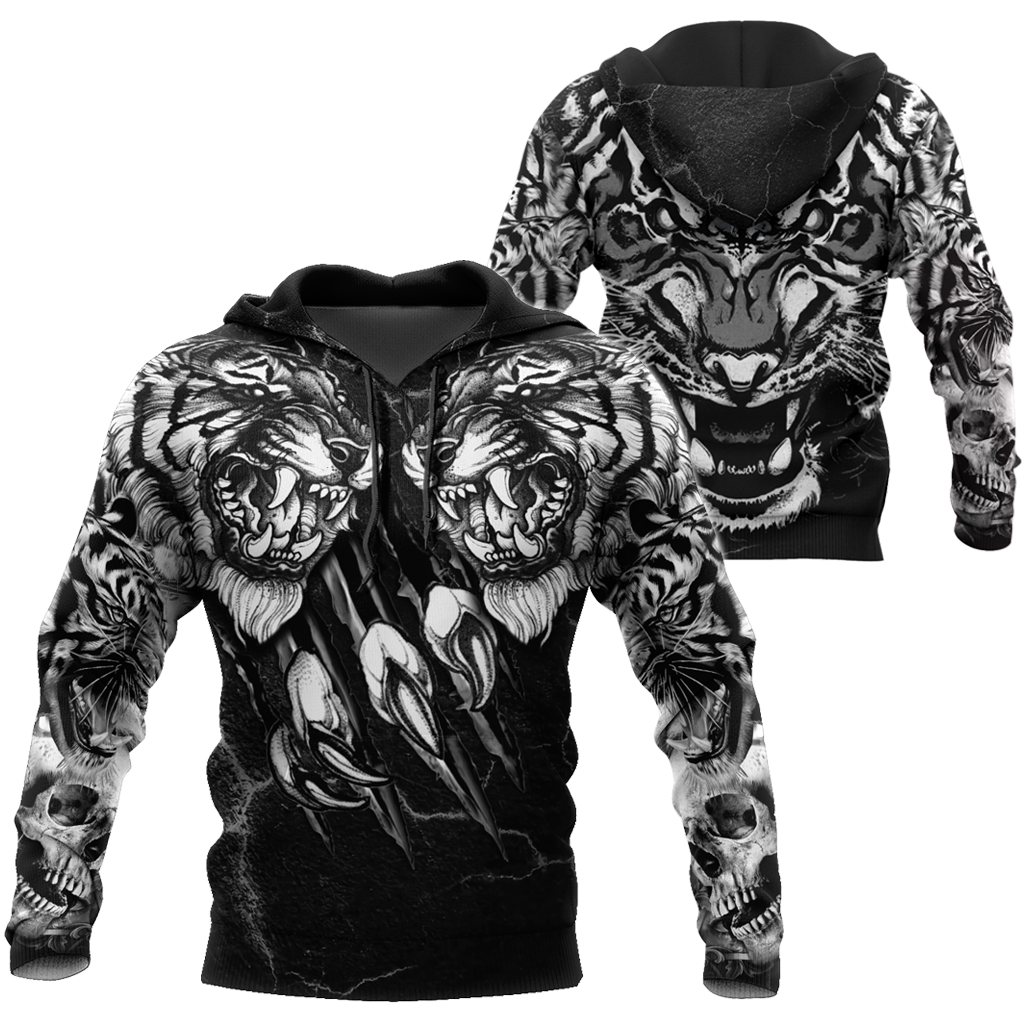 Double Tiger 3D Tattoo Over Printed Shirt for Men and Women