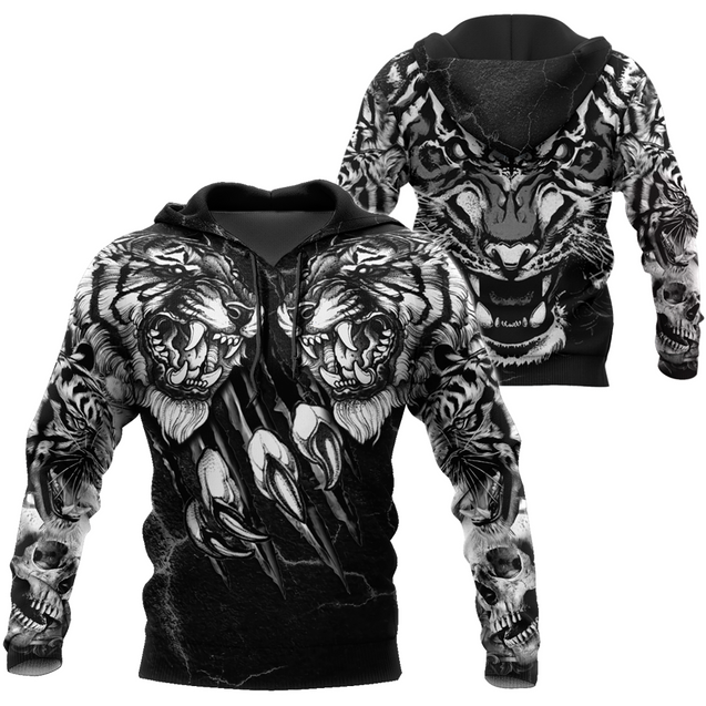 Double Tiger 3D Tattoo Over Printed Shirt for Men and Women