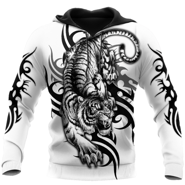 White Tiger Tribal Tattoo 3D All Over Printed Shirts For Men and Women