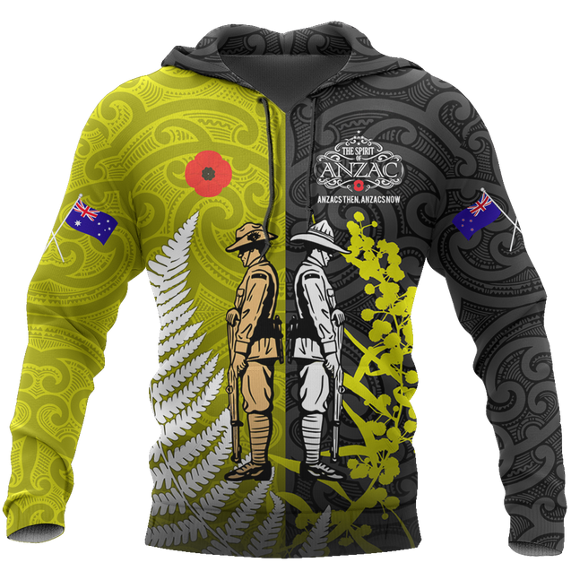 Remembrance day lest we forget Australia and Kiwi Soldier wattle silver fern TR030404 - Amaze Style™-Apparel