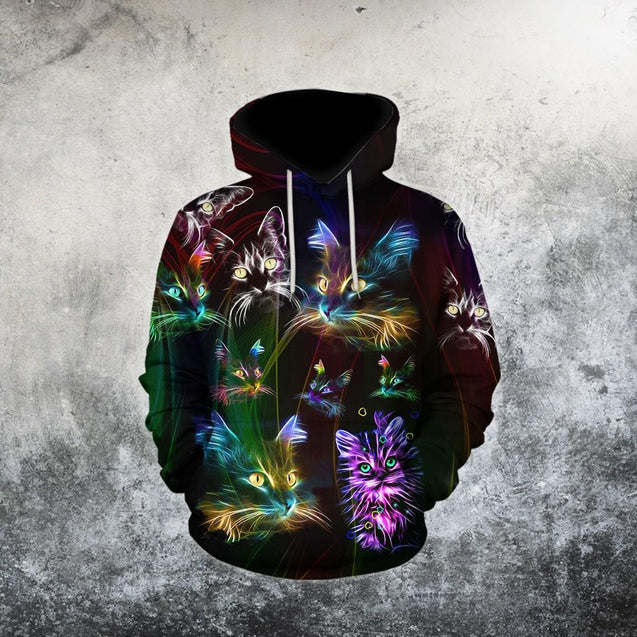 Amazing Colorful Cat Over Printed Hoodie Tshirt for Men and Women-ML