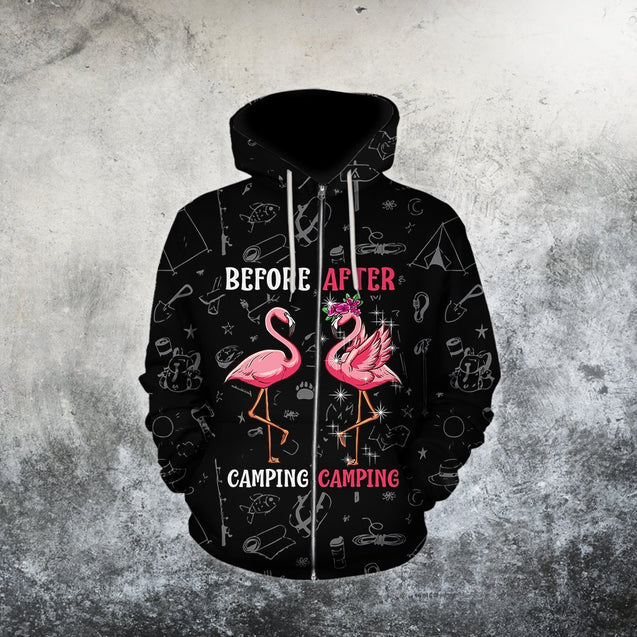 Beautiful All Over Printed Flamingo Before And After Camping Hoodie MH250820-MEI