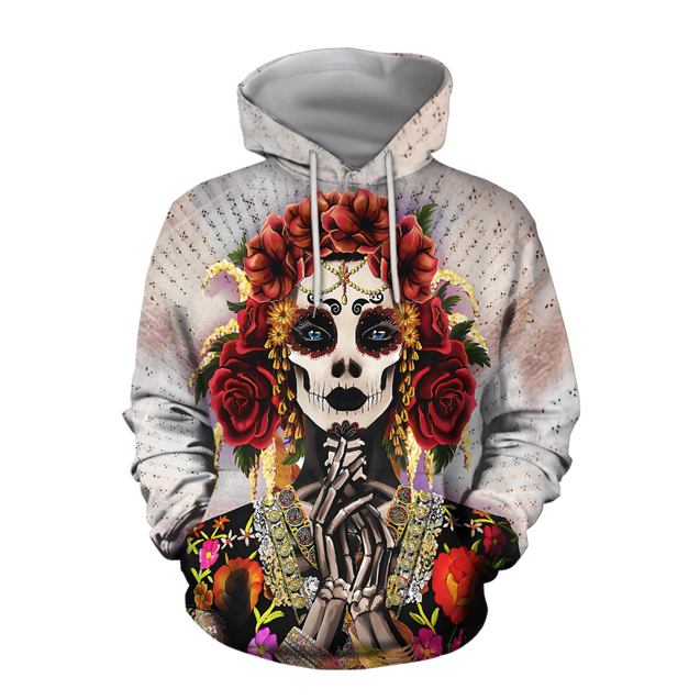 All Over Printed Day Of The Dead Catrina Hoodie HHT03092006-MEI