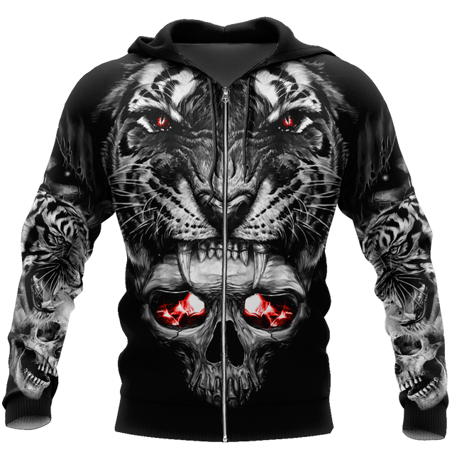 3D Tattoo Skull Tiger Over Printed Shirt for Men and Women