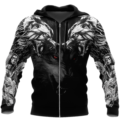 Double Dark Wolf Tattoo 3D All Over Printed Unisex Shirts