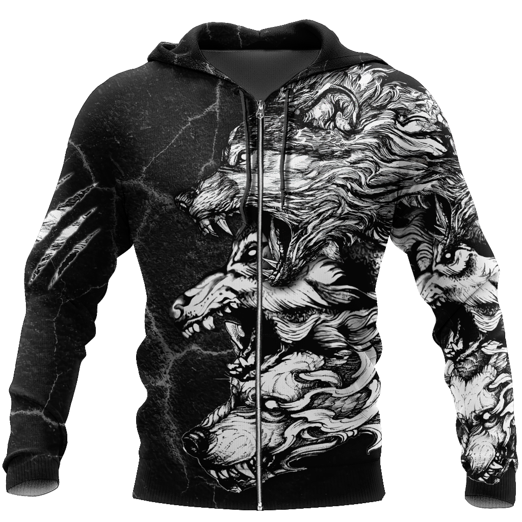 Three Gray Wolfs Tattoo 3D Over Printed Unisex Shirts