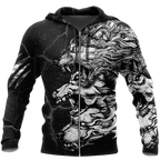 Three Gray Wolfs Tattoo 3D Over Printed Unisex Shirts