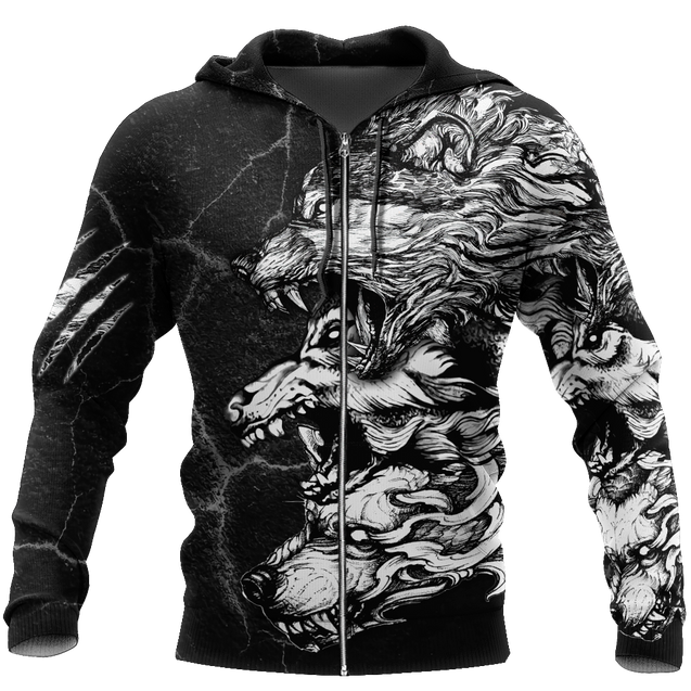 Three Gray Wolfs Tattoo 3D Over Printed Unisex Shirts